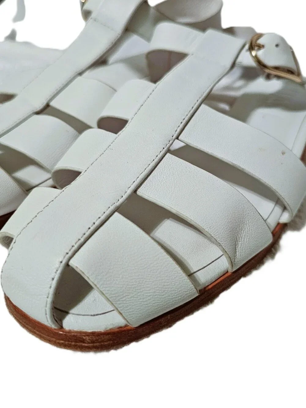 DELTAN Women's LEATHER FISHERMAN SANDALS WHITE Size 9.5
